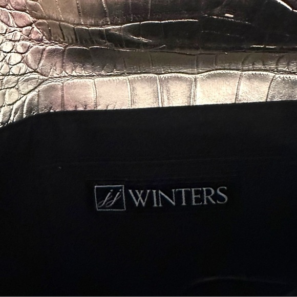 JJ Winters Metallic Gold Croc Embossed Envelope Clutch - Picture 6 of 6